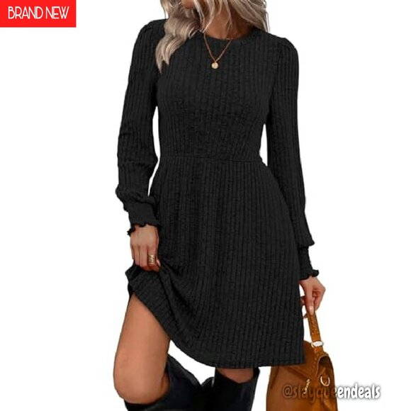 Long Sleeve Sweater Dress Casual Fall Fashion Stretchy Polyester Rayon - Picture 2 of 7